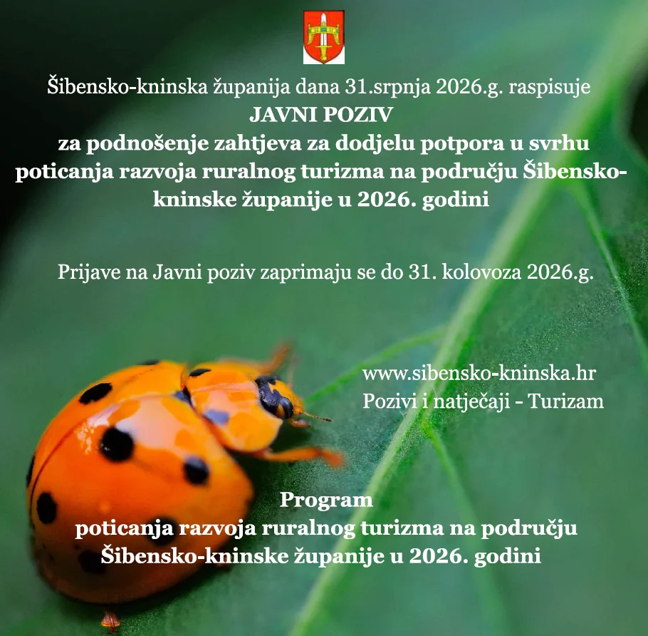 Objavljen Javni poziv za dodjelu potpora za razvoj ruralnog turizma u Šibensko-kninskoj županiji